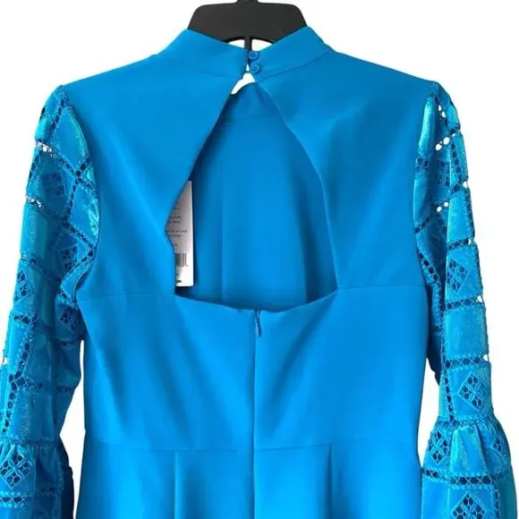 French Connection NWTs Garnet Velvet Lace Sleeve Turquoise Blue Mini Dress 4 - Picture 8 of 12